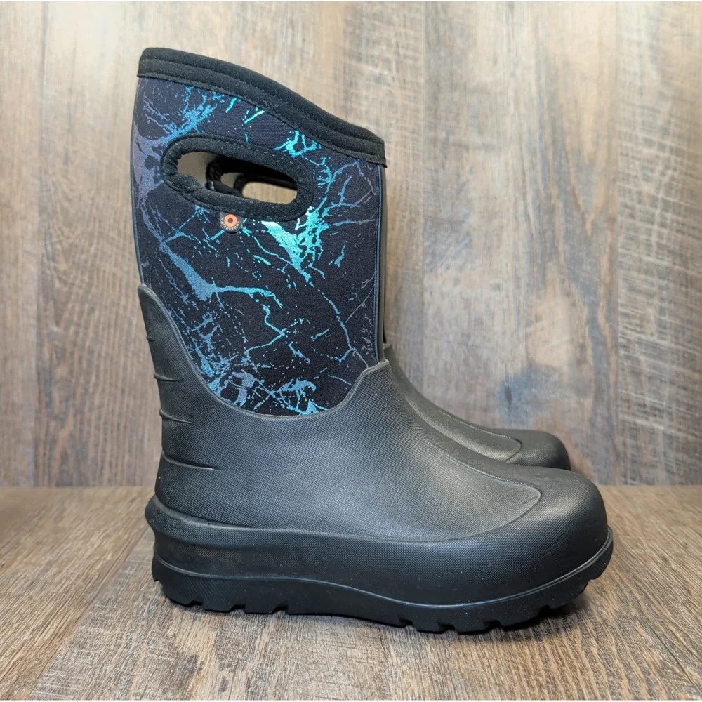 BOGS Kids Youth Size 2 Neo Classic Metallic Mountain Black Rain Boots Unisex